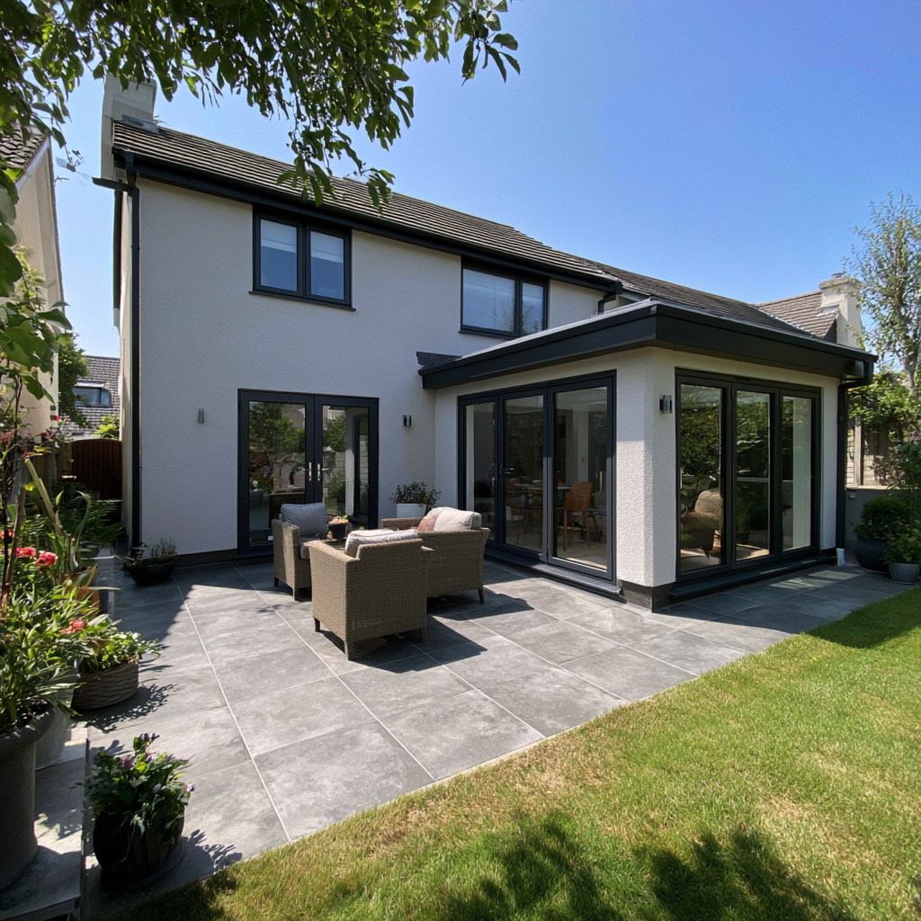 Rendered single-storey house extension built by our house extension builders in Hatfield