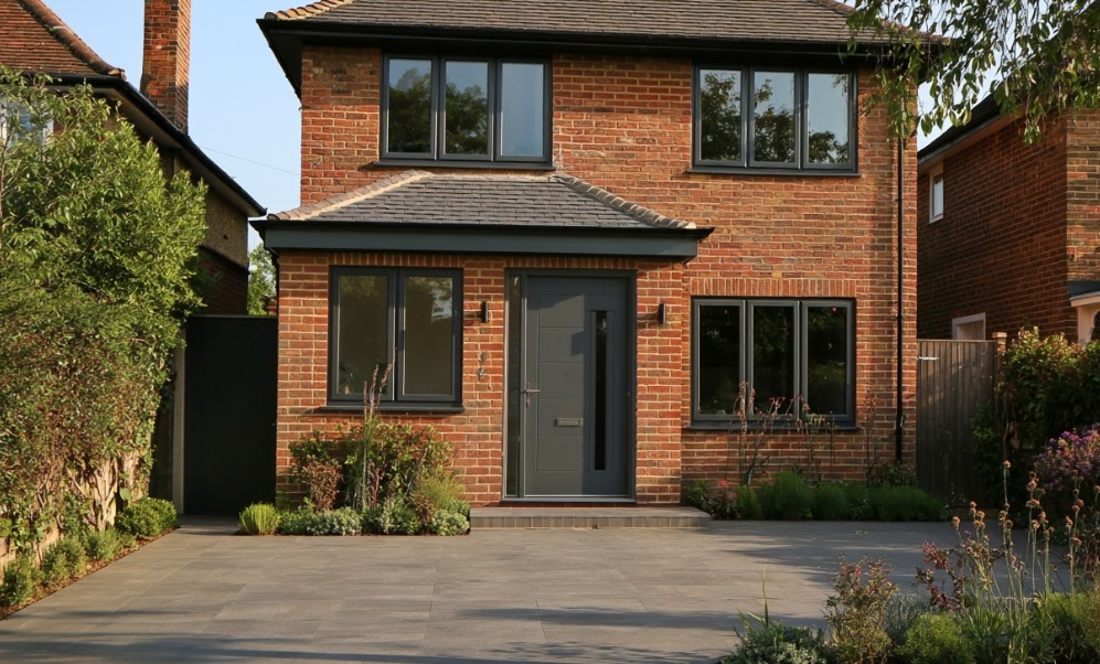 Modern brick porch extension on a detached home in Tring
