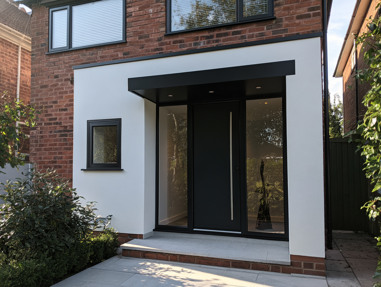 Modern porch with an anthracite glazed door in Hertfordshire