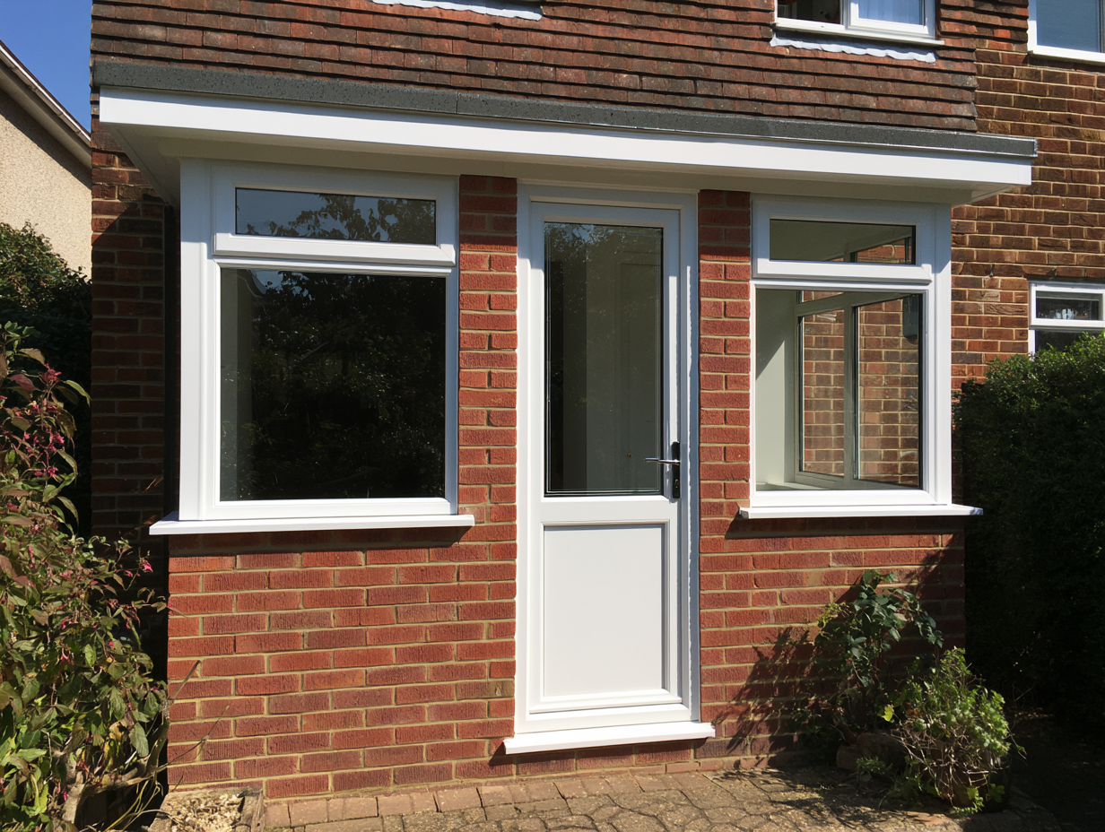 Porch installation in Tring – red brick porch with white uPVC door and windows