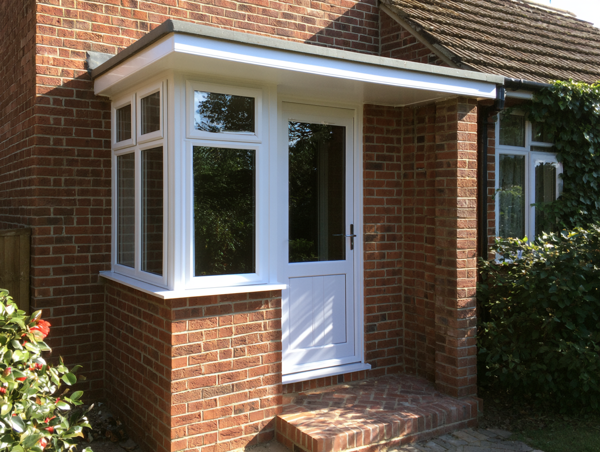 Porch installation in Hatfield – white uPVC porch on a red brick home